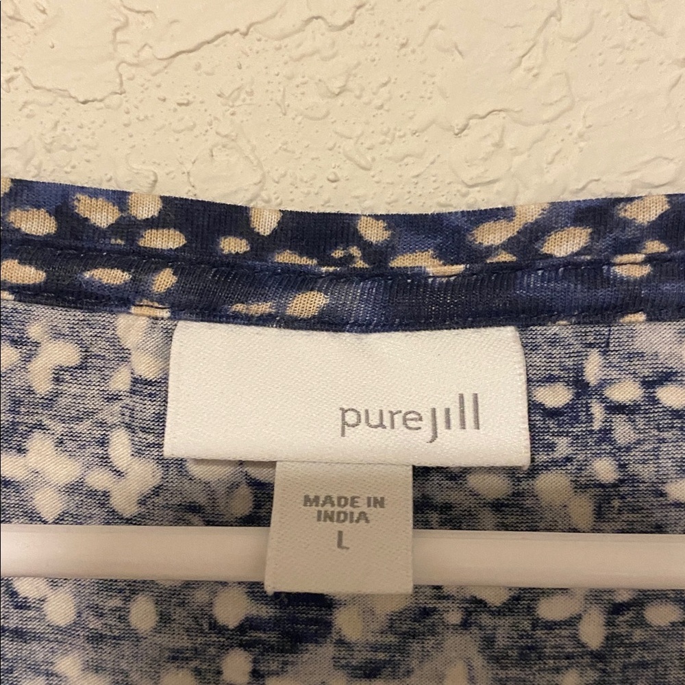 Pure J.Jill Navy Printed Long Sleeve Tunic Top Size L, Soft Stretch Casual - Picture 5 of 5